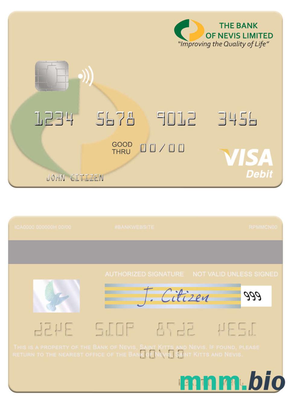 Saint Kitts and Nevis Bank of Nevis visa debet karta przykład w formacie PSD